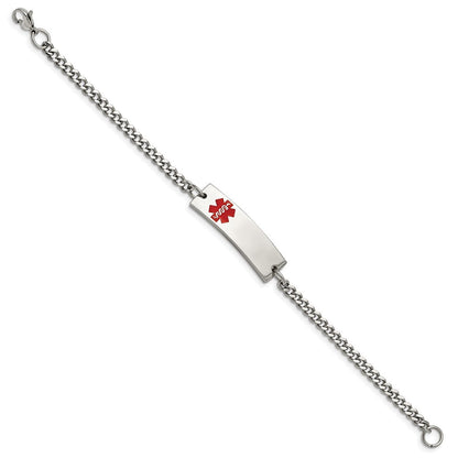 Edelstahl Chisel Poliert mit Rot Emaille Medizinisch Id 8.75 Zoll Panzer Gliederarmband