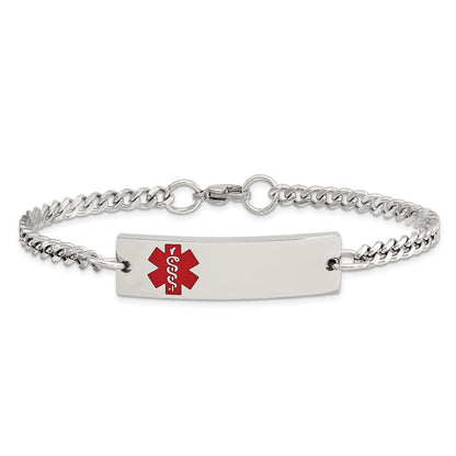 Edelstahl Chisel Poliert mit Rot Emaille Medizinisch Id 8.75 Zoll Panzer Gliederarmband