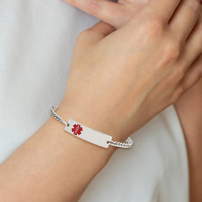 Edelstahl Chisel Poliert mit Rot Emaille Medizinisch Id 8.75 Zoll Panzer Gliederarmband