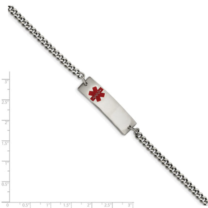 Edelstahl Chisel Poliert mit Rot Emaille Medizinisch Id 8.75 Zoll Panzer Gliederarmband