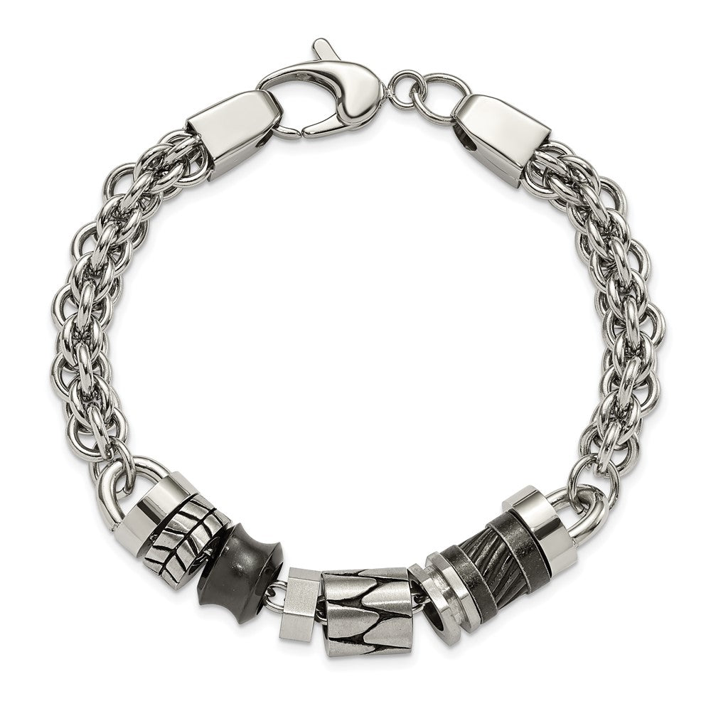 8.25 Zoll Edelstahl Antikisiert Gebürstet & Poliert mit Perlen 8.25 Zoll Armband