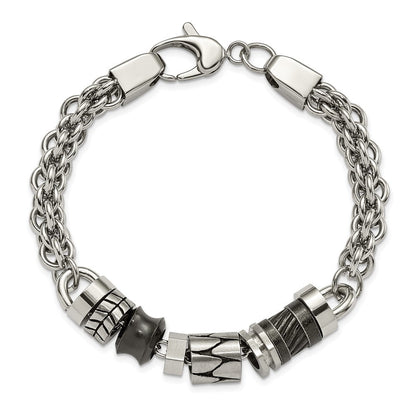 8.25 Zoll Edelstahl Antikisiert Gebürstet & Poliert mit Perlen 8.25 Zoll Armband