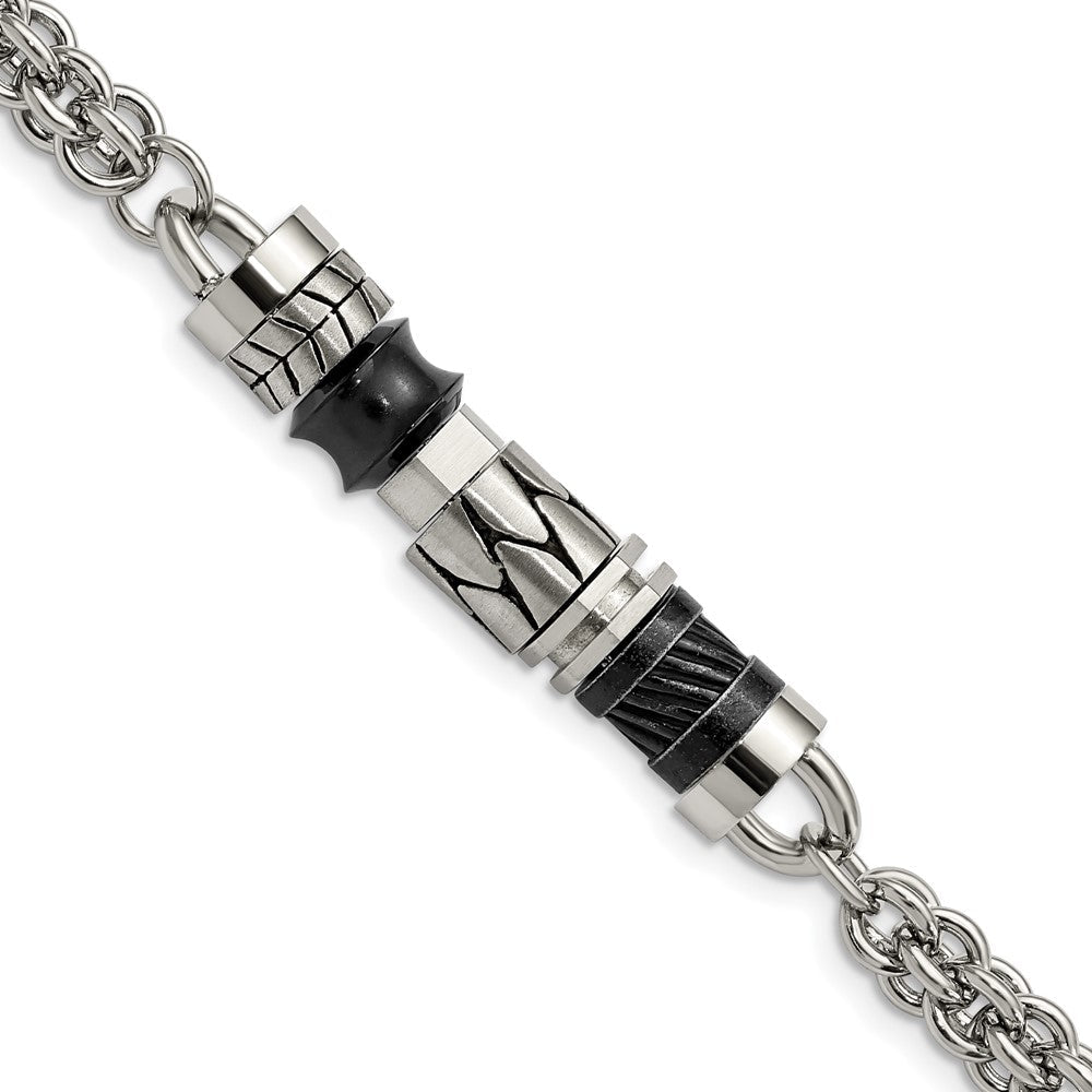 8.25 Zoll Edelstahl Antikisiert Gebürstet & Poliert mit Perlen 8.25 Zoll Armband