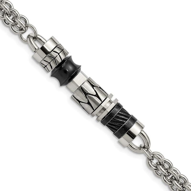 8.25 Zoll Edelstahl Antikisiert Gebürstet & Poliert mit Perlen 8.25 Zoll Armband