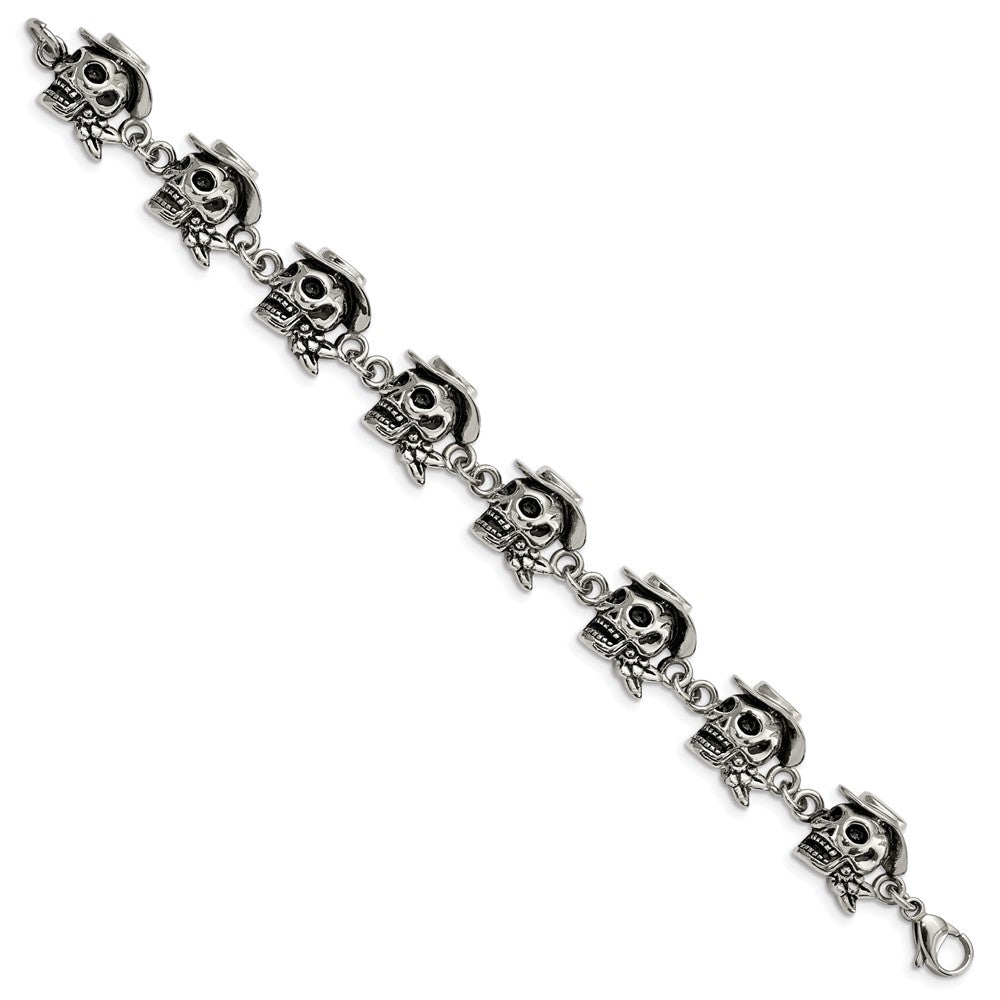 8.5 Zoll Edelstahl Antikisiert und Poliert Pirates Skulls 8.5 Zoll Armband