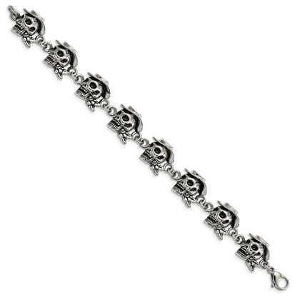 8.5 Zoll Edelstahl Antikisiert und Poliert Pirates Skulls 8.5 Zoll Armband