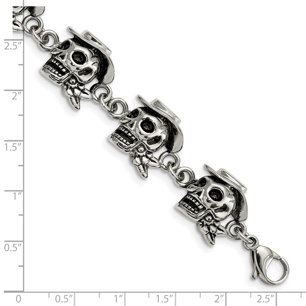 8.5 Zoll Edelstahl Antikisiert und Poliert Pirates Skulls 8.5 Zoll Armband