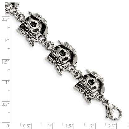 8.5 Zoll Edelstahl Antikisiert und Poliert Pirates Skulls 8.5 Zoll Armband