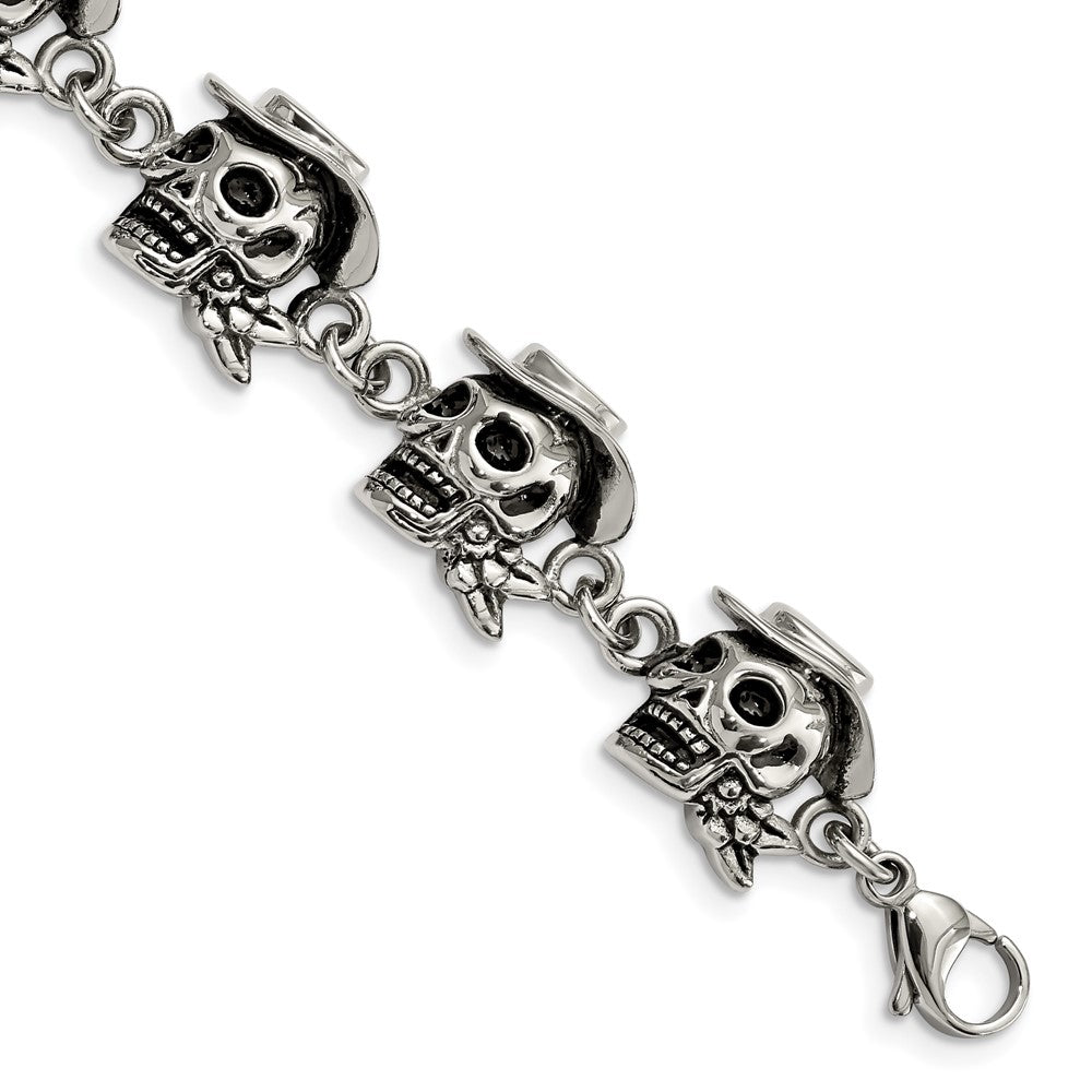 8.5 Zoll Edelstahl Antikisiert und Poliert Pirates Skulls 8.5 Zoll Armband