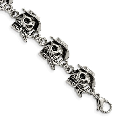 8.5 Zoll Edelstahl Antikisiert und Poliert Pirates Skulls 8.5 Zoll Armband