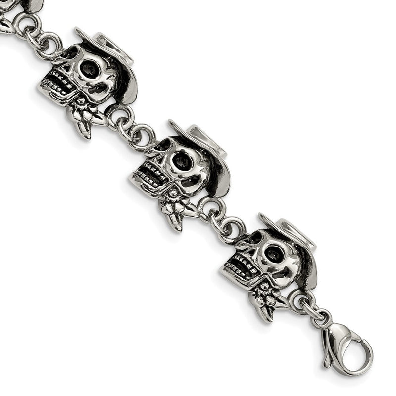 8.5 Zoll Edelstahl Antikisiert und Poliert Pirates Skulls 8.5 Zoll Armband