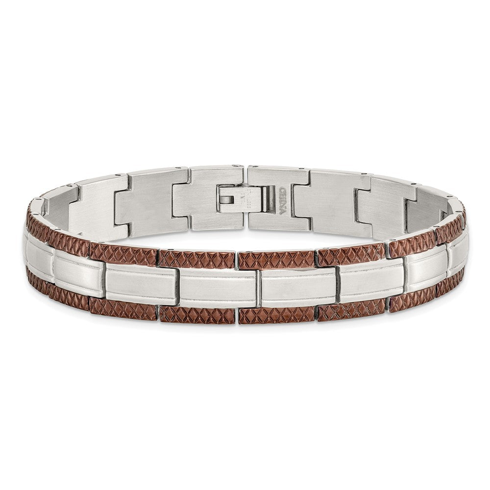 Edelstahl Chisel Gebürstet mit Strukturiert Braun Ip-beschichtet Edges 8.75 Zoll Glieder Armband