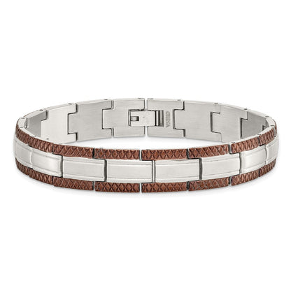 Edelstahl Chisel Gebürstet mit Strukturiert Braun Ip-beschichtet Edges 8.75 Zoll Glieder Armband