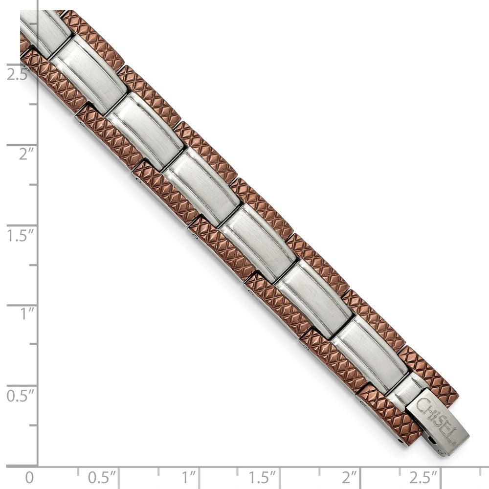 Edelstahl Chisel Gebürstet mit Strukturiert Braun Ip-beschichtet Edges 8.75 Zoll Glieder Armband