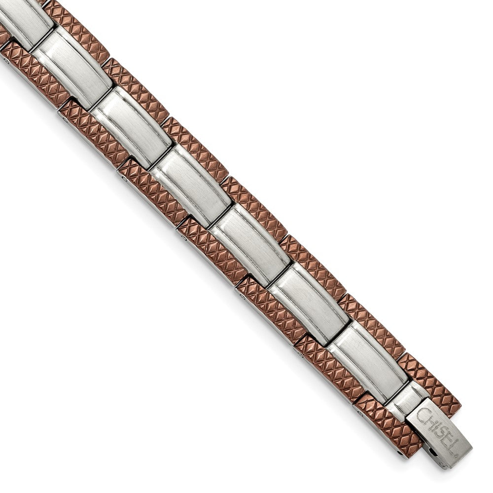 Edelstahl Chisel Gebürstet mit Strukturiert Braun Ip-beschichtet Edges 8.75 Zoll Glieder Armband