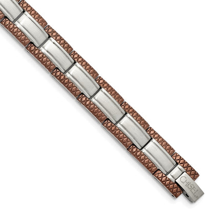 Edelstahl Chisel Gebürstet mit Strukturiert Braun Ip-beschichtet Edges 8.75 Zoll Glieder Armband