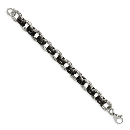9 Zoll Edelstahl 9 Zoll Poliert und Strukturiert mit Schwarz Gummi Armband