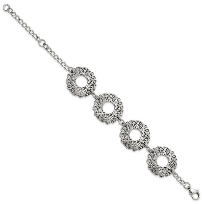 8.5 Zoll Edelstahl Poliert Fantasie Filigran Kreise mit 1.5 Zoll Verlängerung Armband