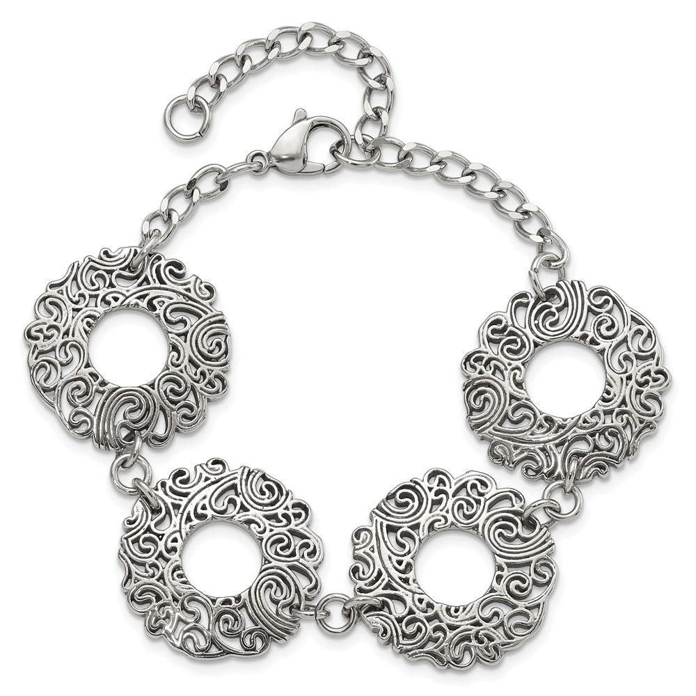 8.5 Zoll Edelstahl Poliert Fantasie Filigran Kreise mit 1.5 Zoll Verlängerung Armband