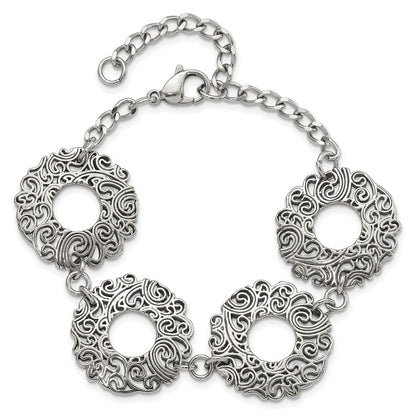 8.5 Zoll Edelstahl Poliert Fantasie Filigran Kreise mit 1.5 Zoll Verlängerung Armband