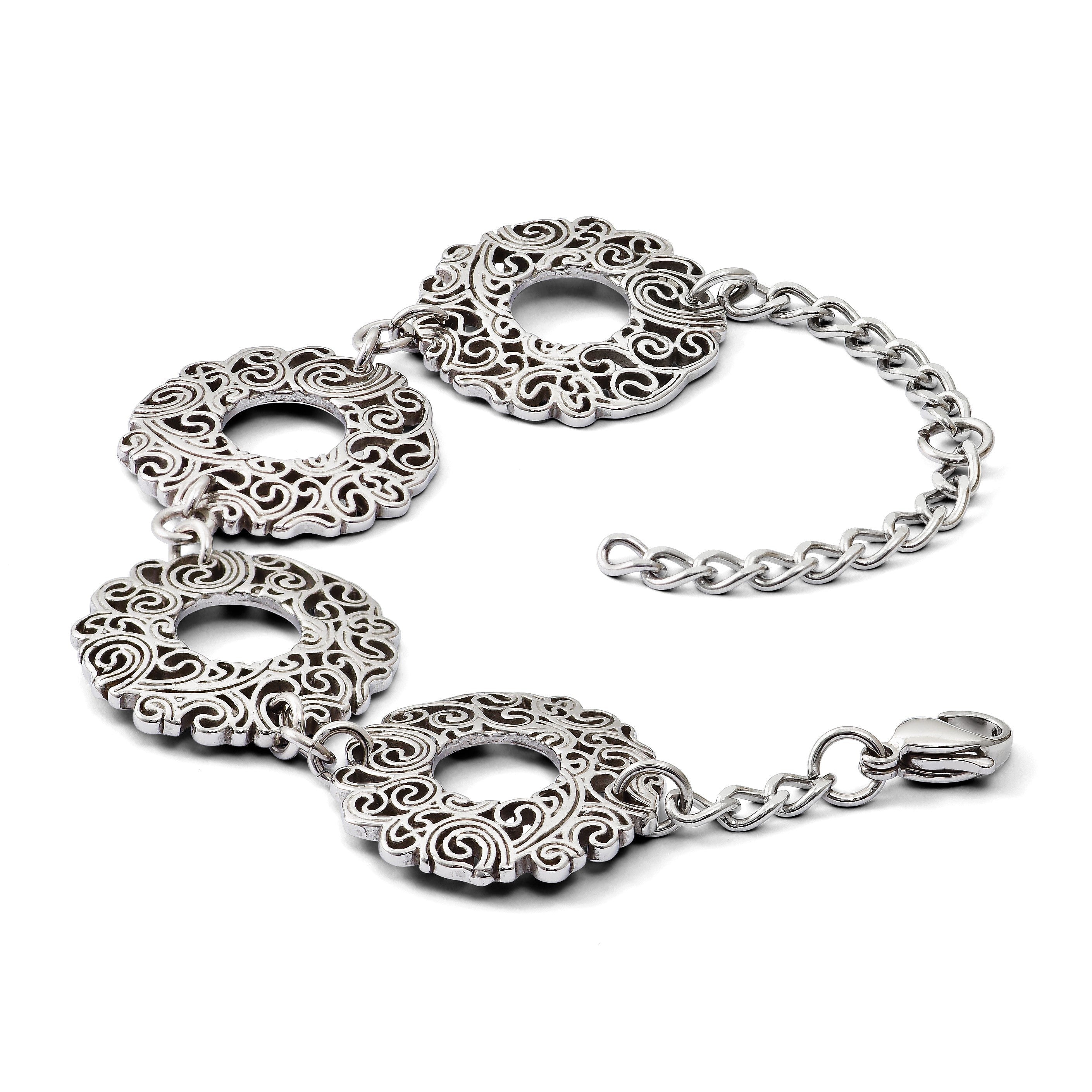 8.5 Zoll Edelstahl Poliert Fantasie Filigran Kreise mit 1.5 Zoll Verlängerung Armband