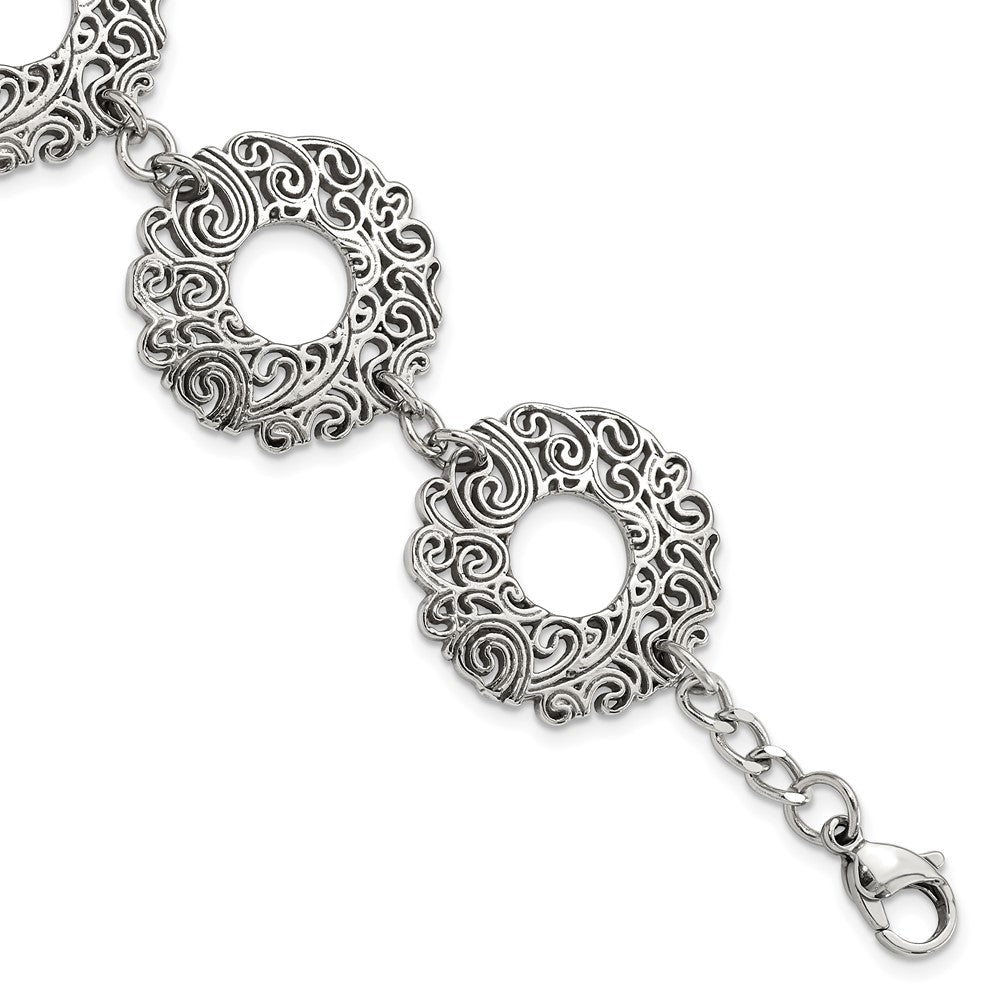 8.5 Zoll Edelstahl Poliert Fantasie Filigran Kreise mit 1.5 Zoll Verlängerung Armband