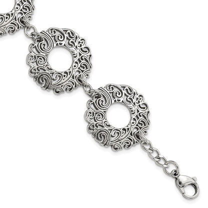 8.5 Zoll Edelstahl Poliert Fantasie Filigran Kreise mit 1.5 Zoll Verlängerung Armband