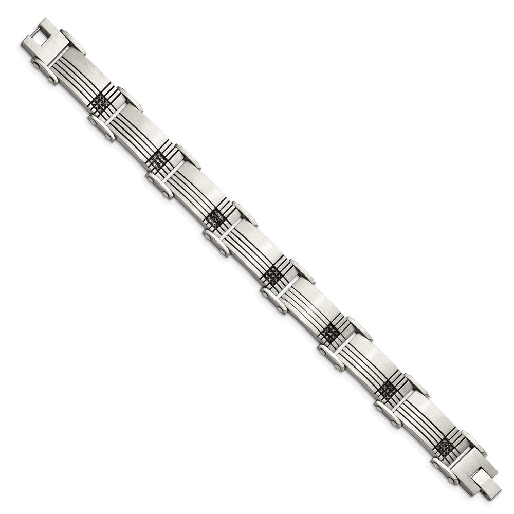 Edelstahl Chisel Gebürstet und Poliert Schwarz Ip-beschichtet mit 1/2 Karat Diamant 8.5 Zoll Armband