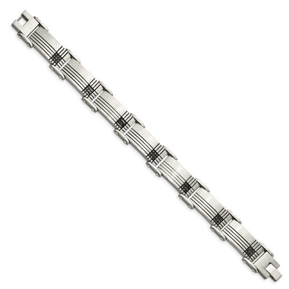 Edelstahl Chisel Gebürstet und Poliert Schwarz Ip-beschichtet mit 1/2 Karat Diamant 8.5 Zoll Armband