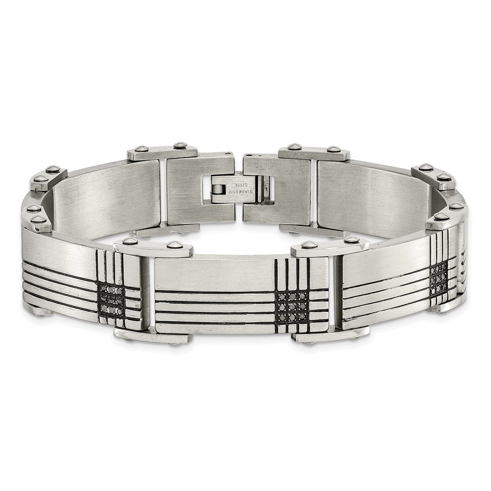 Edelstahl Chisel Gebürstet und Poliert Schwarz Ip-beschichtet mit 1/2 Karat Diamant 8.5 Zoll Armband
