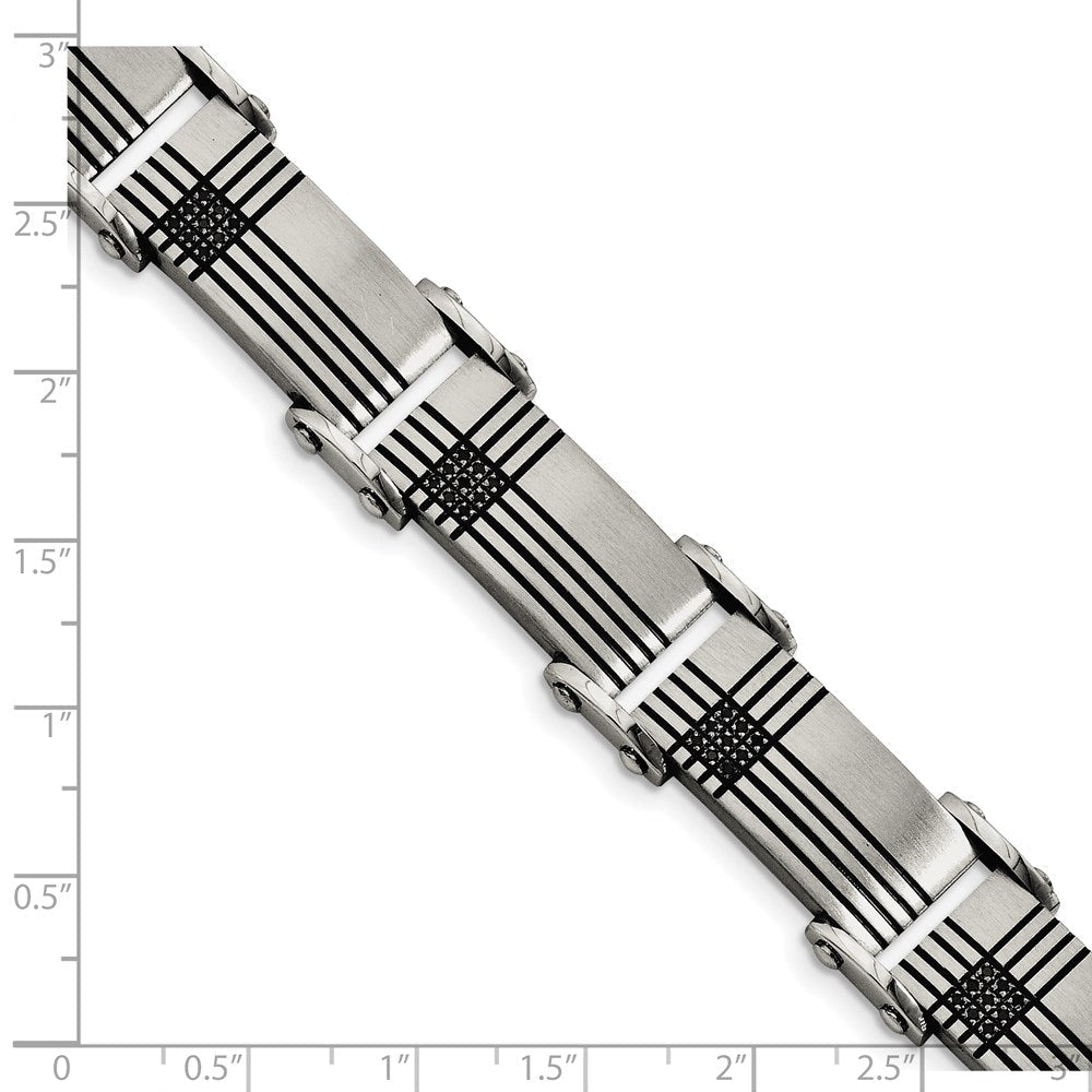 Edelstahl Chisel Gebürstet und Poliert Schwarz Ip-beschichtet mit 1/2 Karat Diamant 8.5 Zoll Armband