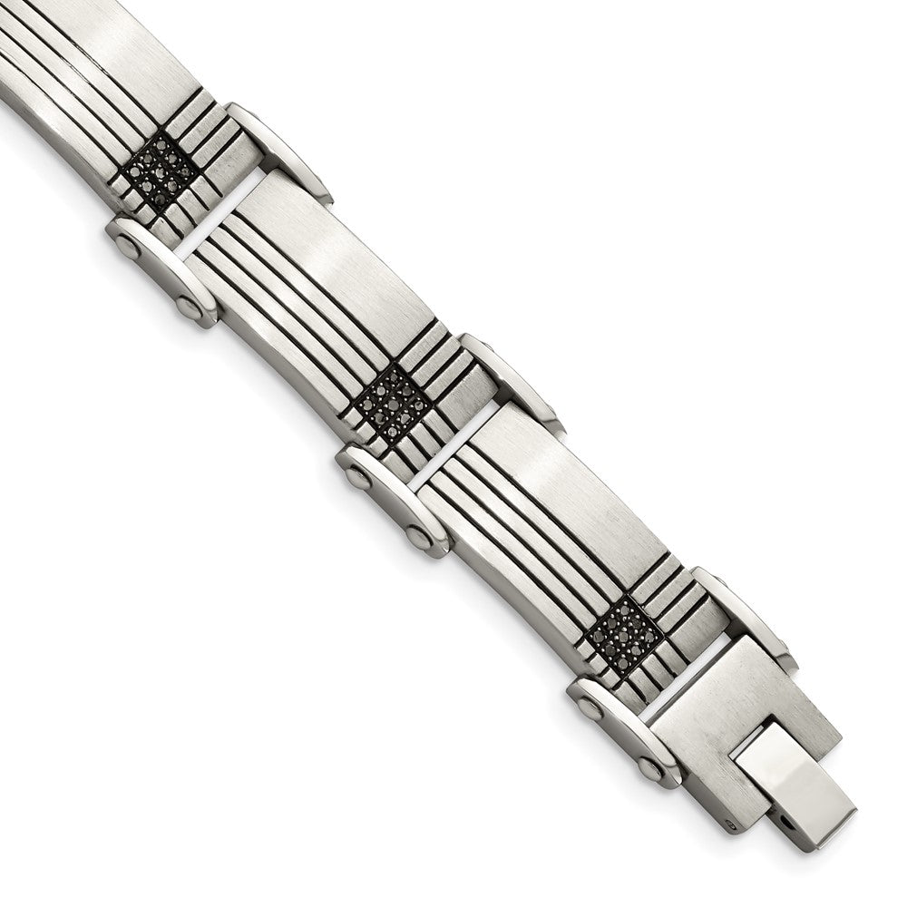 Edelstahl Chisel Gebürstet und Poliert Schwarz Ip-beschichtet mit 1/2 Karat Diamant 8.5 Zoll Armband