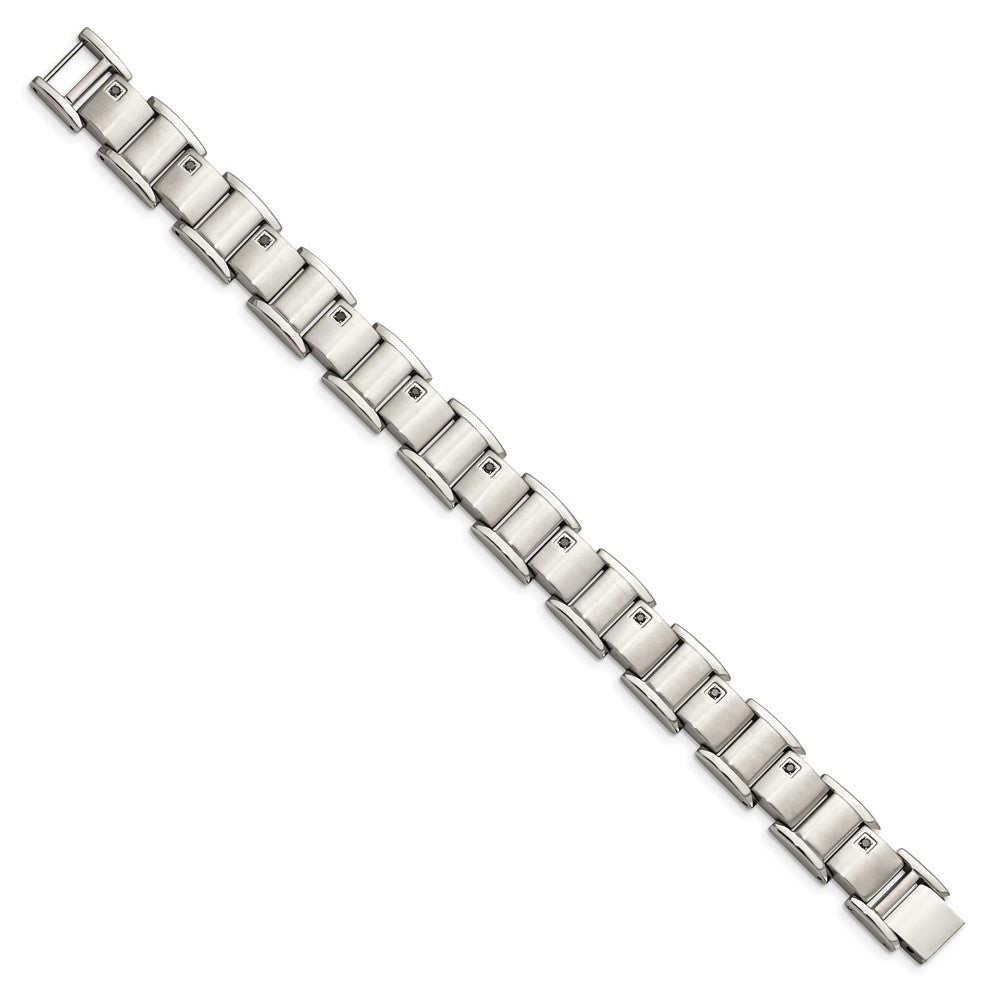 Edelstahl Chisel Gebürstet und Poliert mit 3/8 Karat Schwarz Diamant 8.5 Zoll Armband