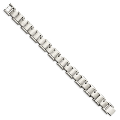 Edelstahl Chisel Gebürstet und Poliert mit 3/8 Karat Schwarz Diamant 8.5 Zoll Armband