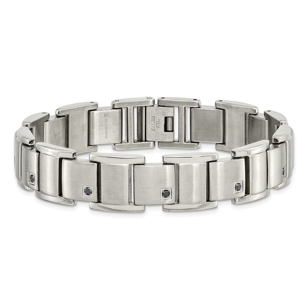 Edelstahl Chisel Gebürstet und Poliert mit 3/8 Karat Schwarz Diamant 8.5 Zoll Armband