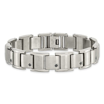 Edelstahl Chisel Gebürstet und Poliert mit 3/8 Karat Schwarz Diamant 8.5 Zoll Armband