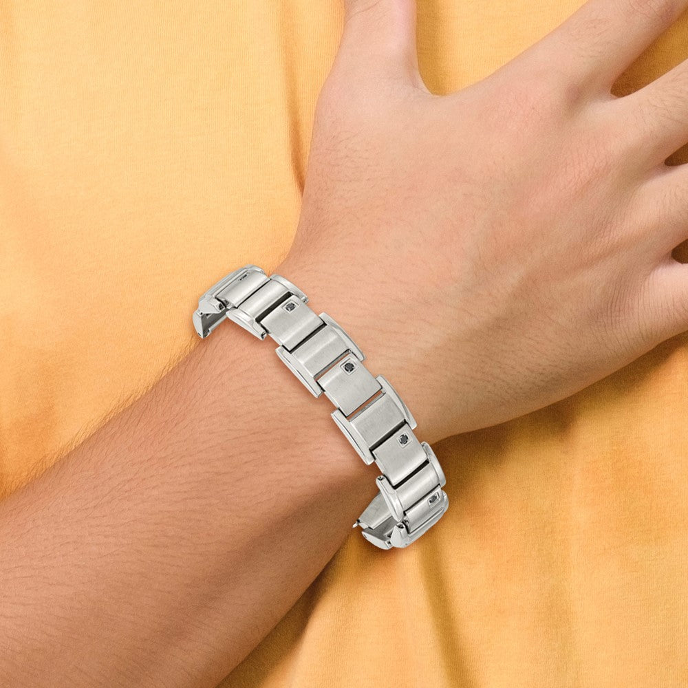 Edelstahl Chisel Gebürstet und Poliert mit 3/8 Karat Schwarz Diamant 8.5 Zoll Armband