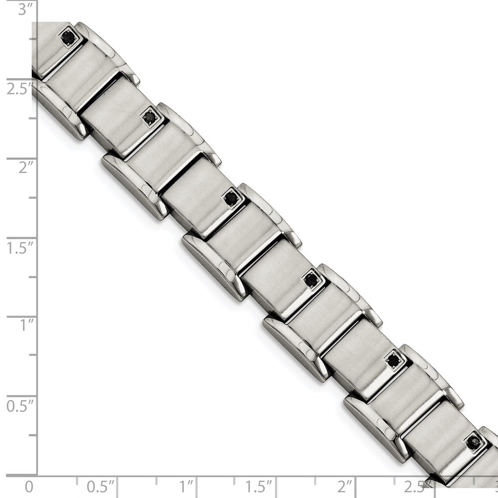 Edelstahl Chisel Gebürstet und Poliert mit 3/8 Karat Schwarz Diamant 8.5 Zoll Armband