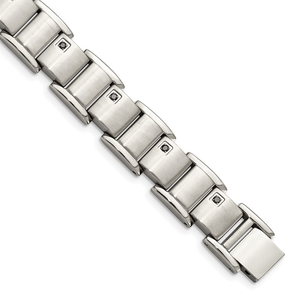 Edelstahl Chisel Gebürstet und Poliert mit 3/8 Karat Schwarz Diamant 8.5 Zoll Armband