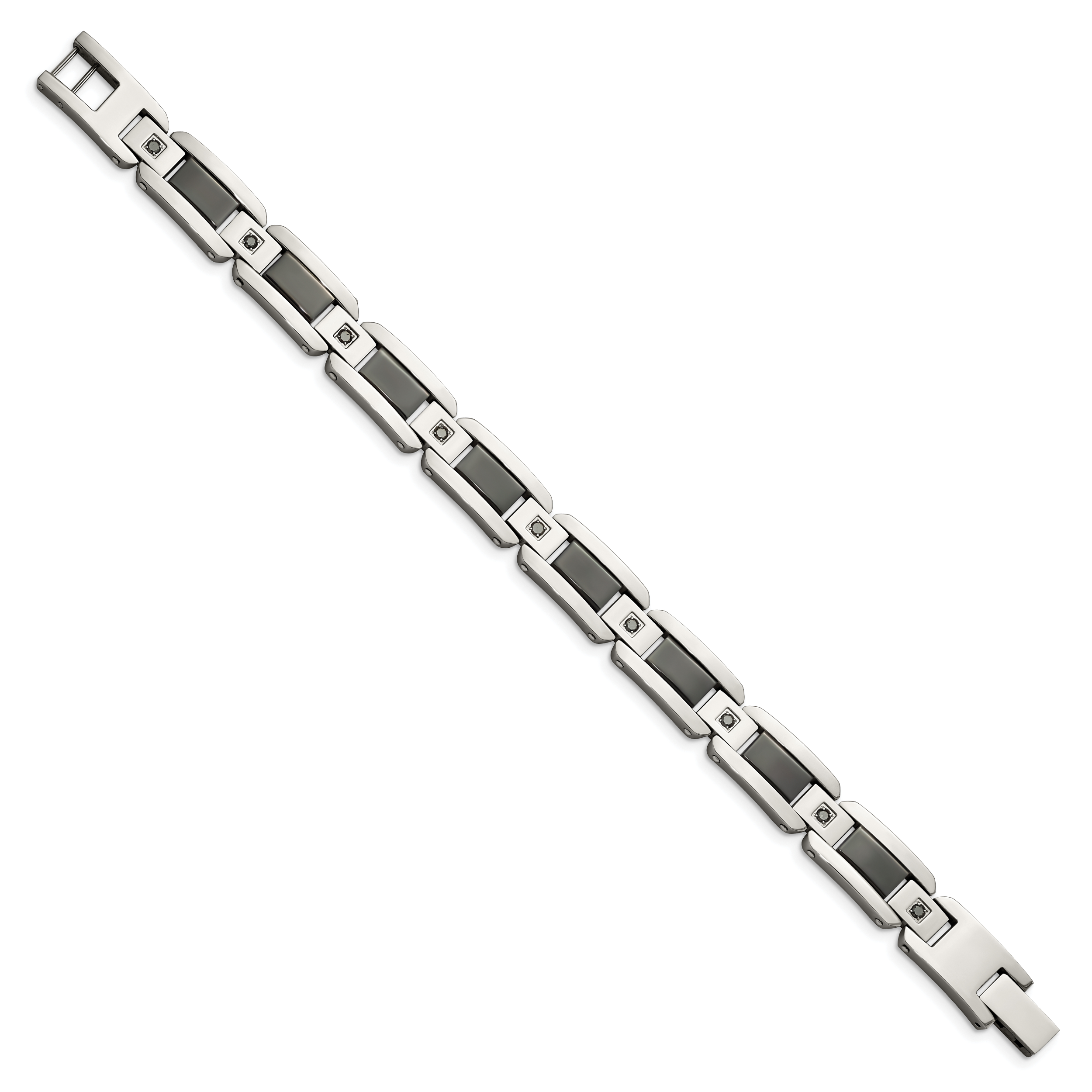 Edelstahl Chisel Poliert mit Schwarz Emaille und 1/2 Karat Diamant 8.75 Zoll Armband