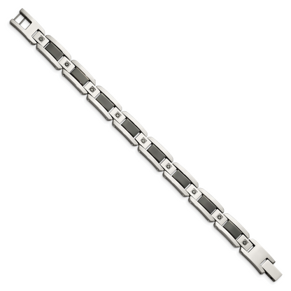 Edelstahl Chisel Poliert mit Schwarz Emaille und 1/2 Karat Diamant 8.75 Zoll Armband