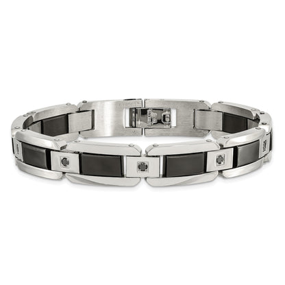 Edelstahl Chisel Poliert mit Schwarz Emaille und 1/2 Karat Diamant 8.75 Zoll Armband