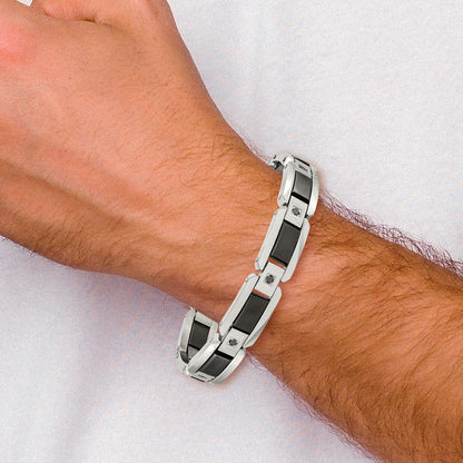 Edelstahl Chisel Poliert mit Schwarz Emaille und 1/2 Karat Diamant 8.75 Zoll Armband