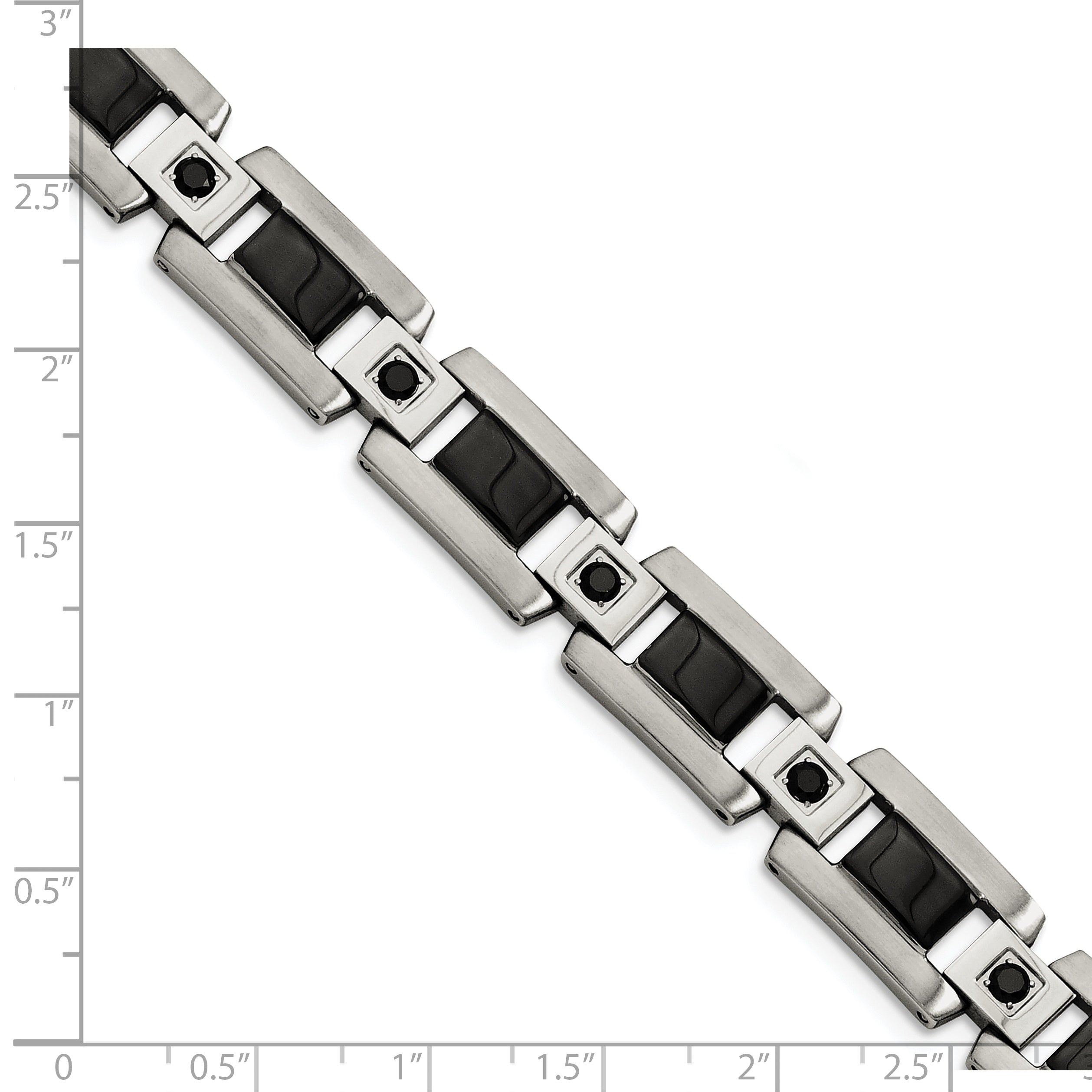 Edelstahl Chisel Poliert mit Schwarz Emaille und 1/2 Karat Diamant 8.75 Zoll Armband
