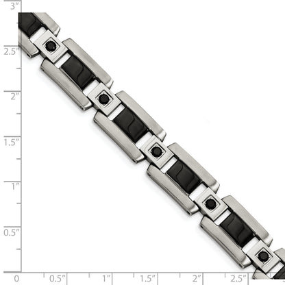 Edelstahl Chisel Poliert mit Schwarz Emaille und 1/2 Karat Diamant 8.75 Zoll Armband