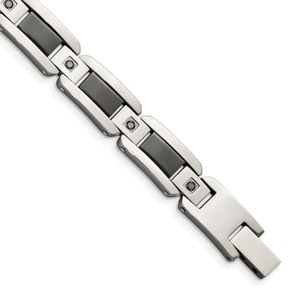 Edelstahl Chisel Poliert mit Schwarz Emaille und 1/2 Karat Diamant 8.75 Zoll Armband