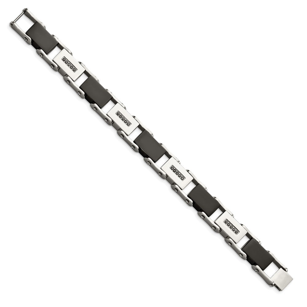 Edelstahl Chisel Poliert Schwarz Ip-beschichtet mit 1/4 Karat Diamant 8.5 Zoll Armband