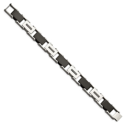 Edelstahl Chisel Poliert Schwarz Ip-beschichtet mit 1/4 Karat Diamant 8.5 Zoll Armband