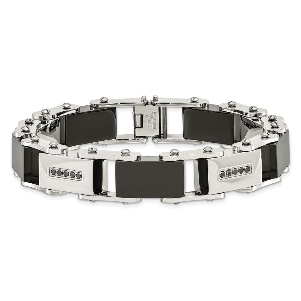 Edelstahl Chisel Poliert Schwarz Ip-beschichtet mit 1/4 Karat Diamant 8.5 Zoll Armband
