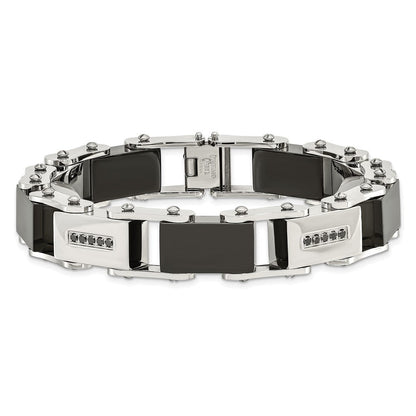 Edelstahl Chisel Poliert Schwarz Ip-beschichtet mit 1/4 Karat Diamant 8.5 Zoll Armband